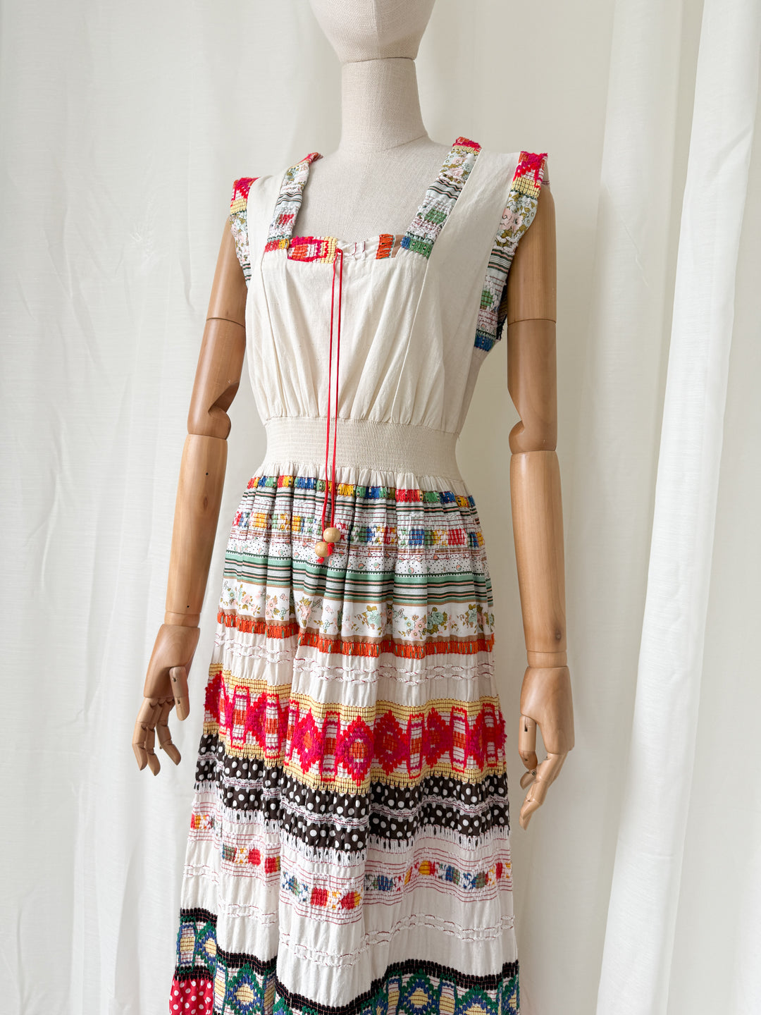 Absolutely INSANE Rare Heavy Calico Cotton Fully Embroidered Patchwork 1970s Maxi Dress by Peggy Page