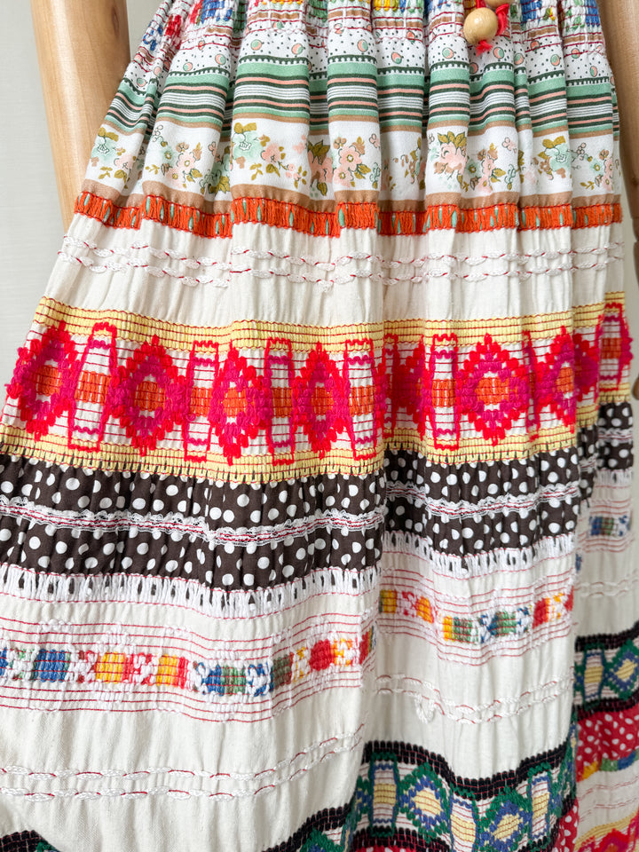 Absolutely INSANE Rare Heavy Calico Cotton Fully Embroidered Patchwork 1970s Maxi Dress by Peggy Page
