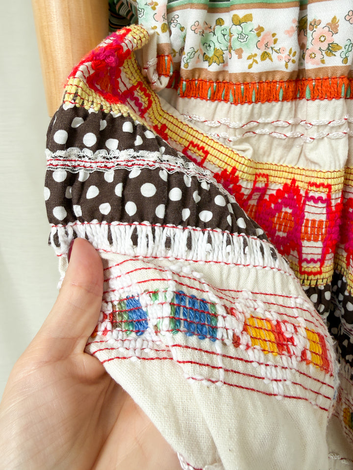Absolutely INSANE Rare Heavy Calico Cotton Fully Embroidered Patchwork 1970s Maxi Dress by Peggy Page