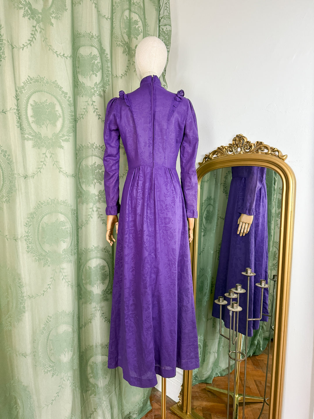 DAMASK ~ INCREDIBLE RARE LATE 1960S PURPLE FLORAL COTTON MAXI DRESS BY QUAD