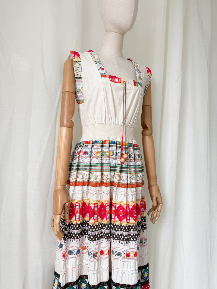 Absolutely INSANE Rare Heavy Calico Cotton Fully Embroidered Patchwork 1970s Maxi Dress by Peggy Page