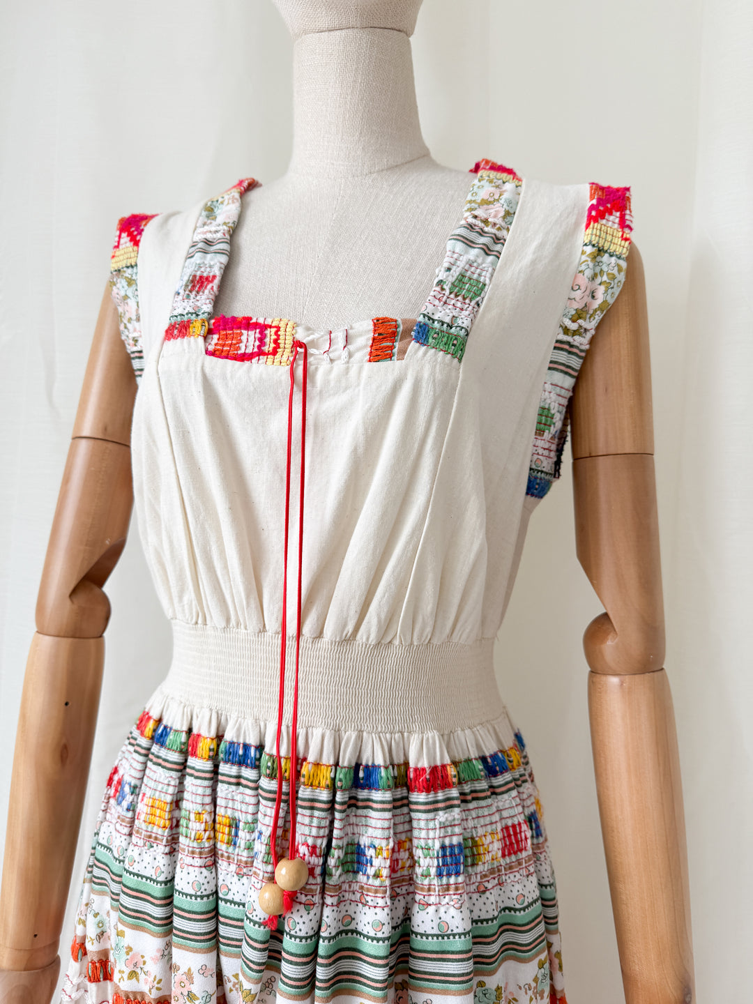 Absolutely INSANE Rare Heavy Calico Cotton Fully Embroidered Patchwork 1970s Maxi Dress by Peggy Page