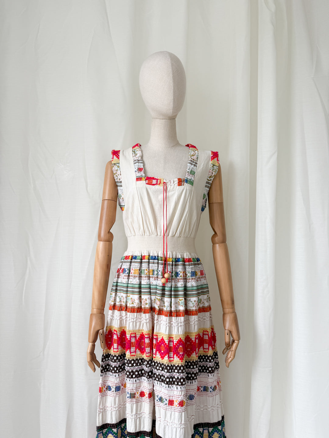 Absolutely INSANE Rare Heavy Calico Cotton Fully Embroidered Patchwork 1970s Maxi Dress by Peggy Page
