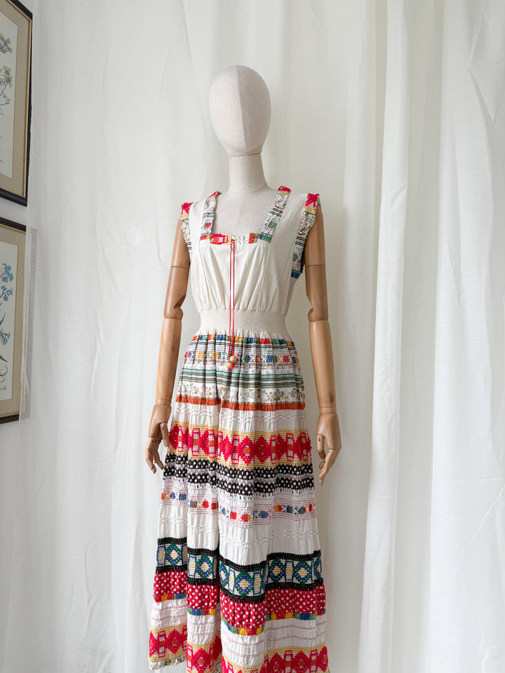 Absolutely INSANE Rare Heavy Calico Cotton Fully Embroidered Patchwork 1970s Maxi Dress by Peggy Page