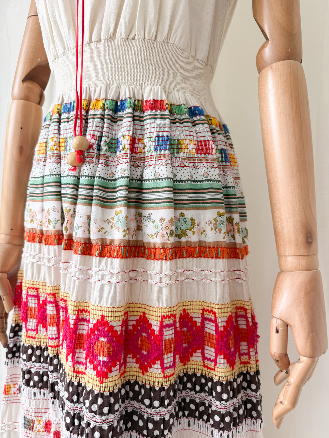 Absolutely INSANE Rare Heavy Calico Cotton Fully Embroidered Patchwork 1970s Maxi Dress by Peggy Page