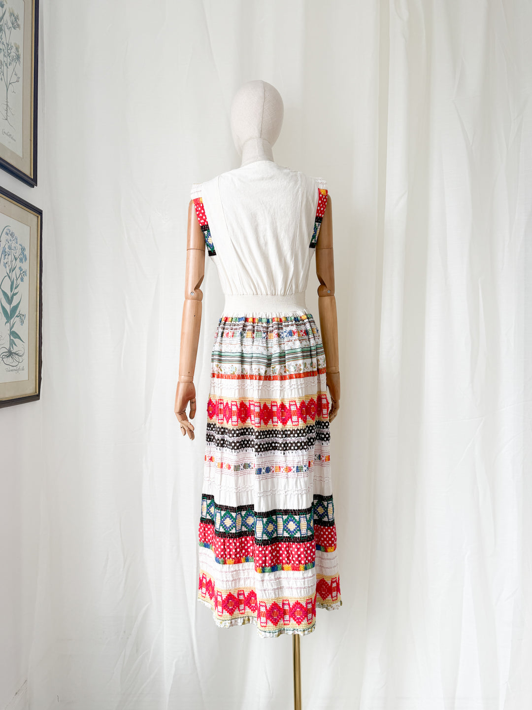 Absolutely INSANE Rare Heavy Calico Cotton Fully Embroidered Patchwork 1970s Maxi Dress by Peggy Page