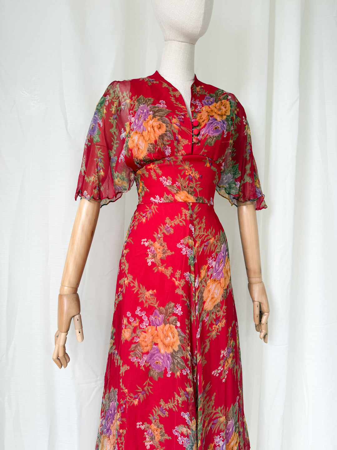 Simply Breathtaking Rare 1970s Floral Chiffon Maxi Dress by Mushroom