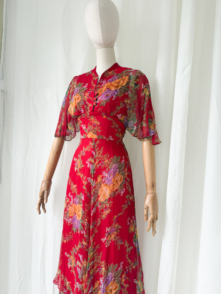 Simply Breathtaking Rare 1970s Floral Chiffon Maxi Dress by Mushroom