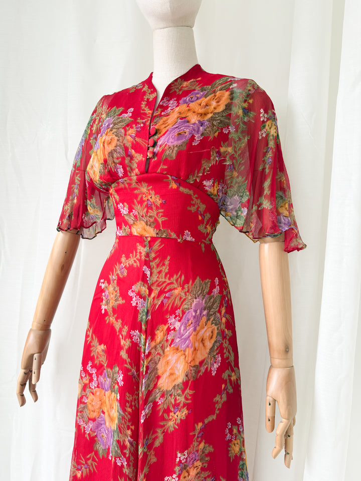 Simply Breathtaking Rare 1970s Floral Chiffon Maxi Dress by Mushroom