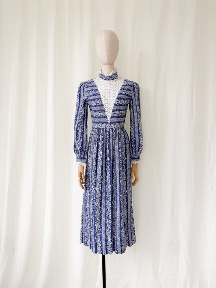 Beautiful 1970s Dollyrockers Cotton Midaxi Dress