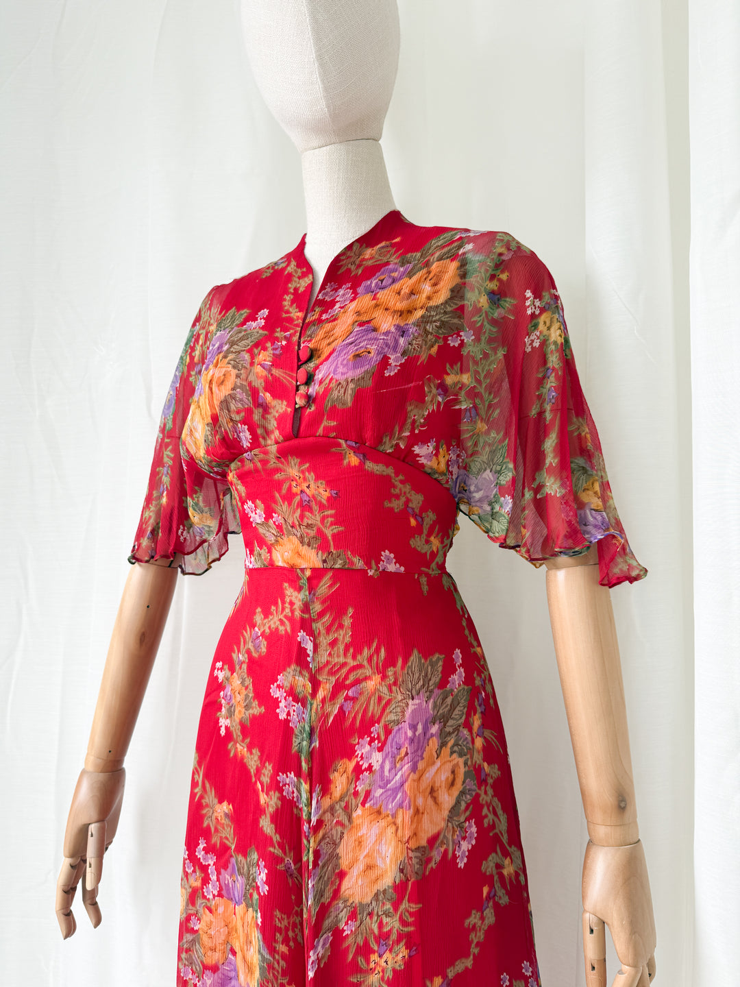 Simply Breathtaking Rare 1970s Floral Chiffon Maxi Dress by Mushroom