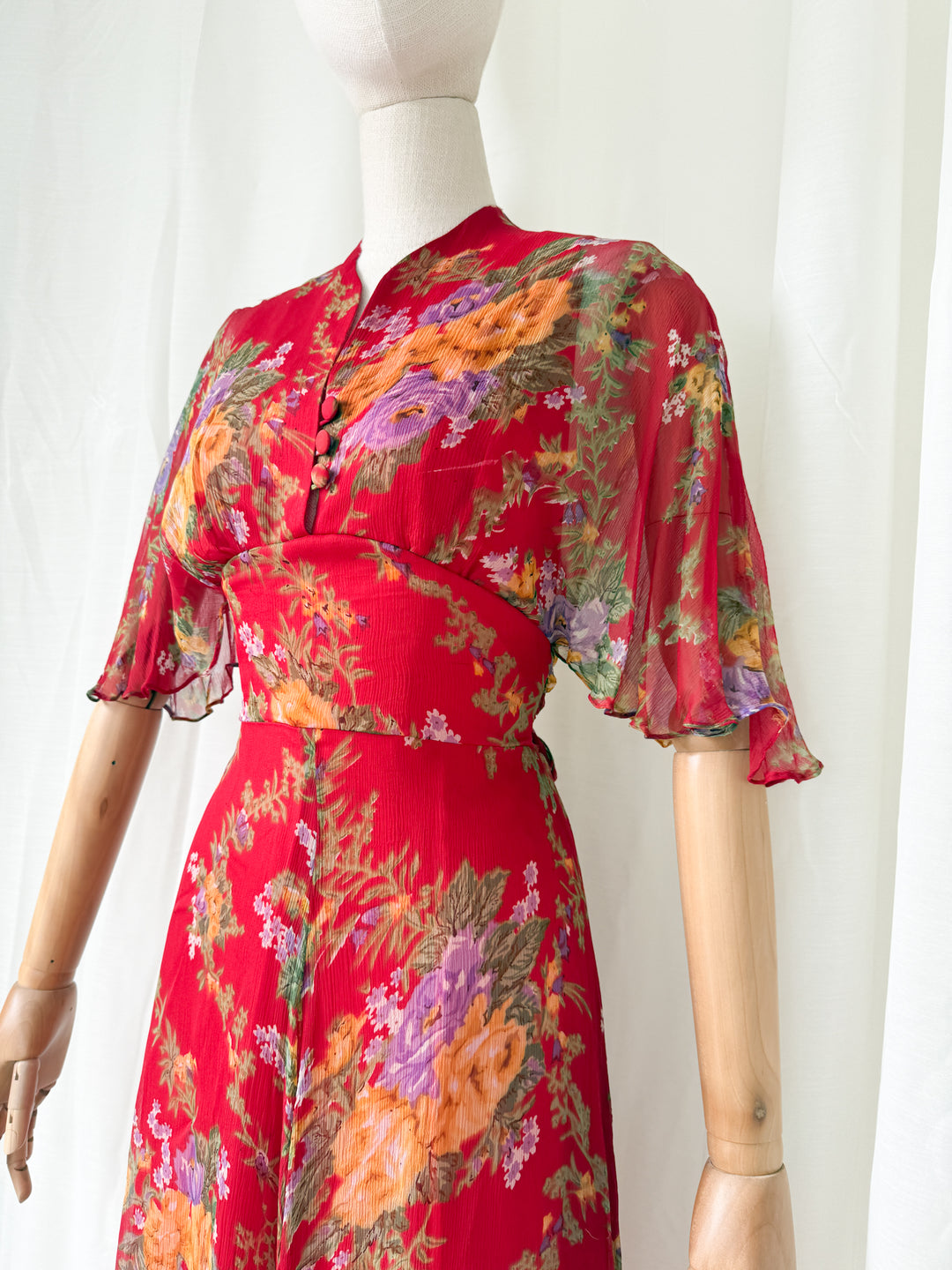 Simply Breathtaking Rare 1970s Floral Chiffon Maxi Dress by Mushroom