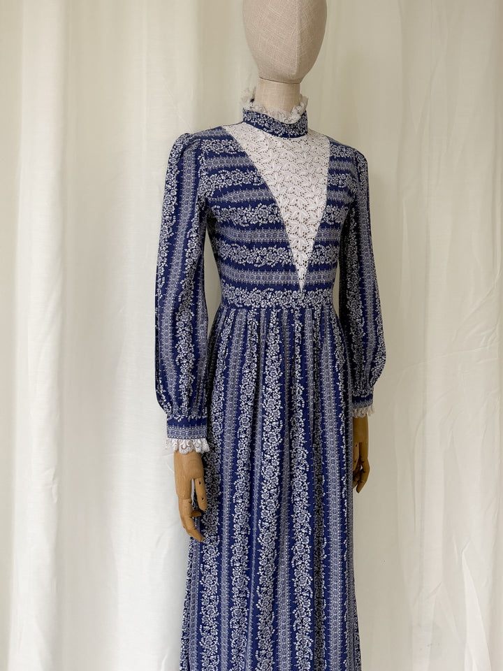 Beautiful 1970s Dollyrockers Cotton Midaxi Dress