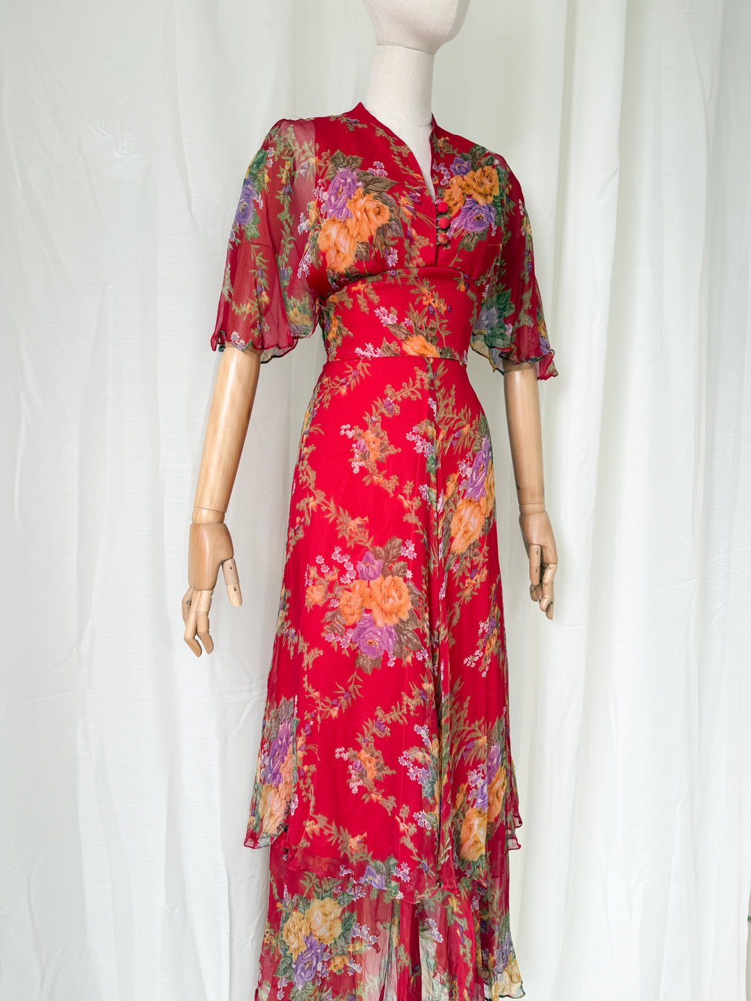 Simply Breathtaking Rare 1970s Floral Chiffon Maxi Dress by Mushroom