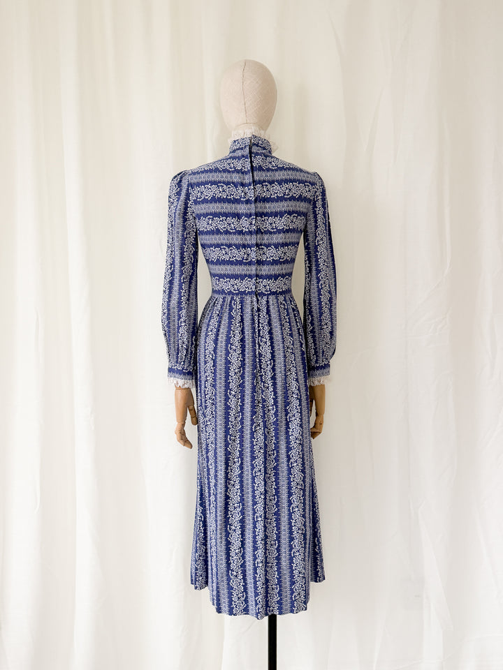 Beautiful 1970s Dollyrockers Cotton Midaxi Dress