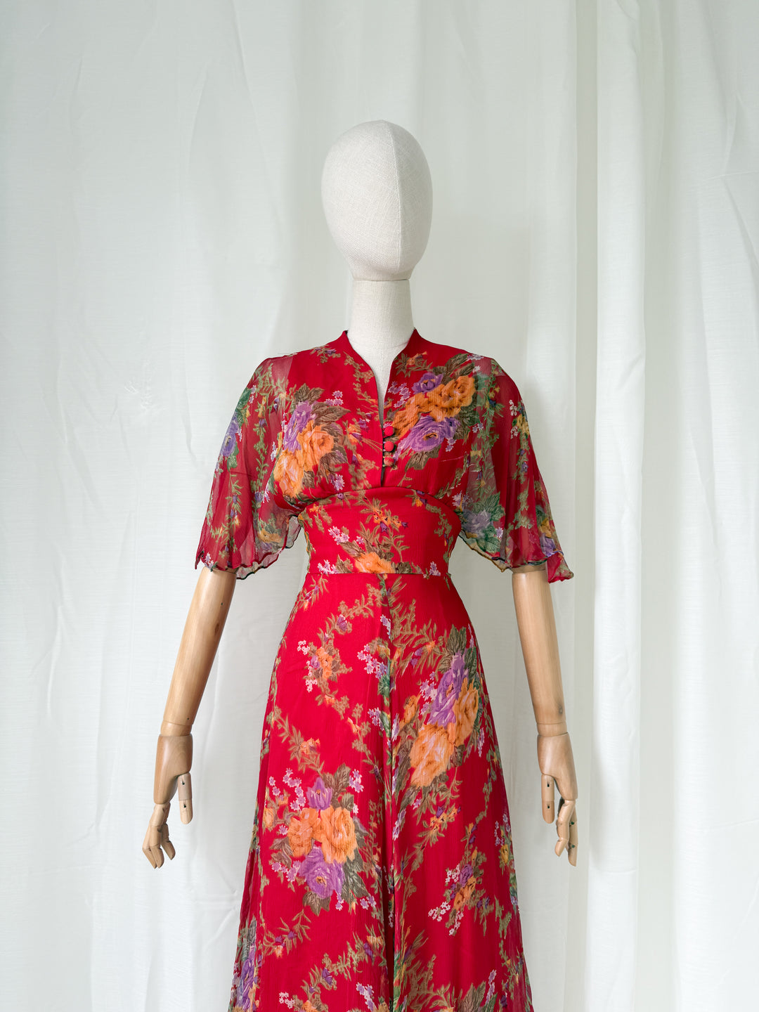 Simply Breathtaking Rare 1970s Floral Chiffon Maxi Dress by Mushroom