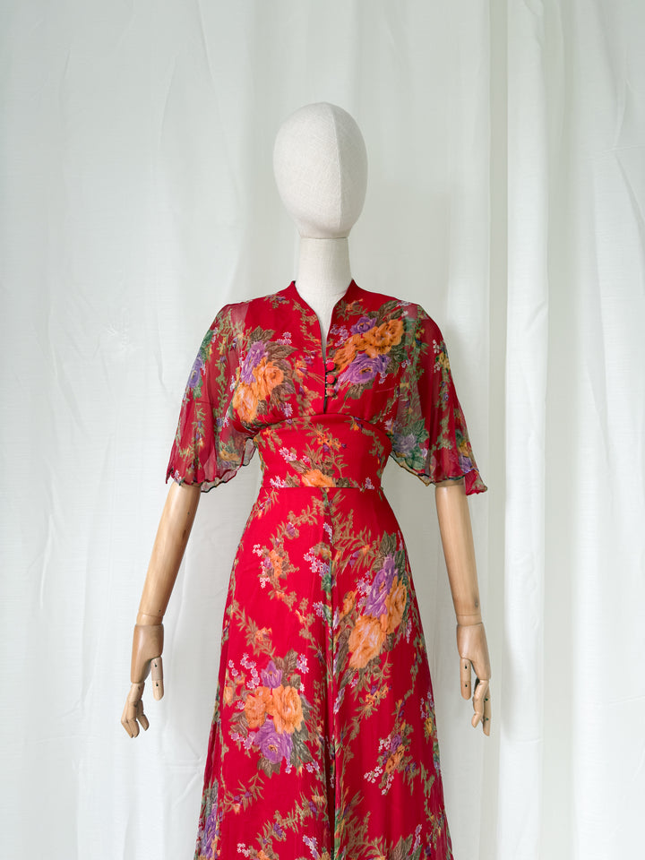 Simply Breathtaking Rare 1970s Floral Chiffon Maxi Dress by Mushroom