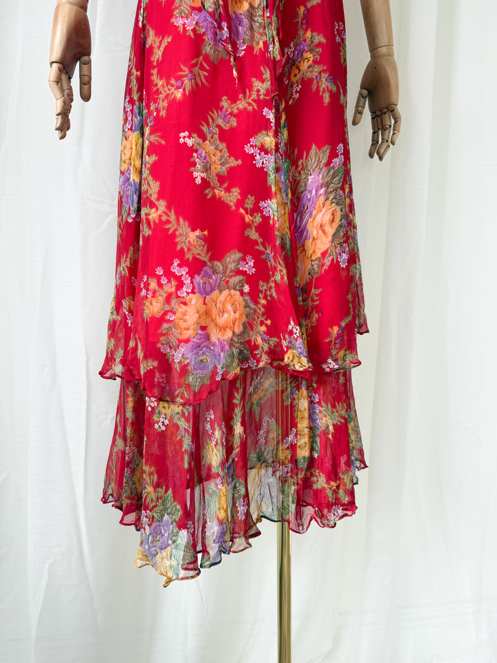 Simply Breathtaking Rare 1970s Floral Chiffon Maxi Dress by Mushroom