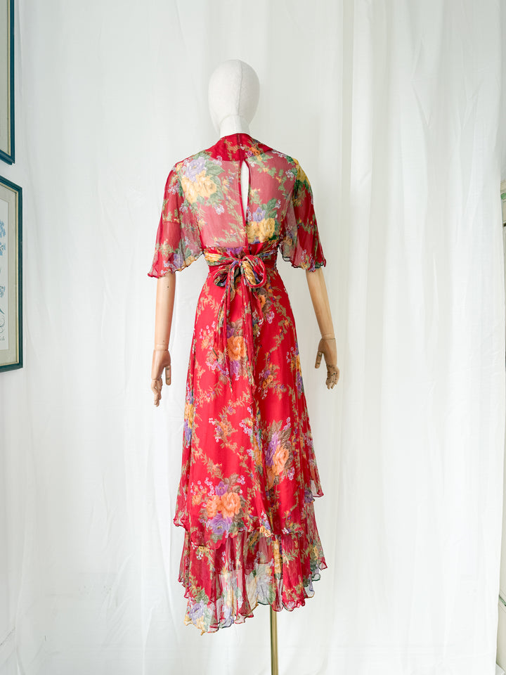 Simply Breathtaking Rare 1970s Floral Chiffon Maxi Dress by Mushroom