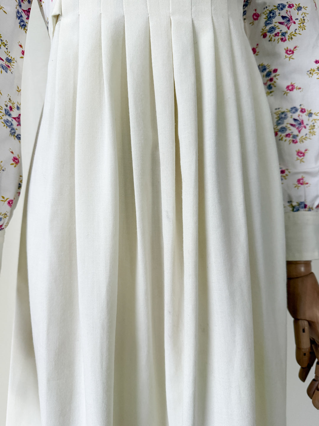 Gorgeous 1970s Jon Adam Off White Floral Cotton Prairie Dress