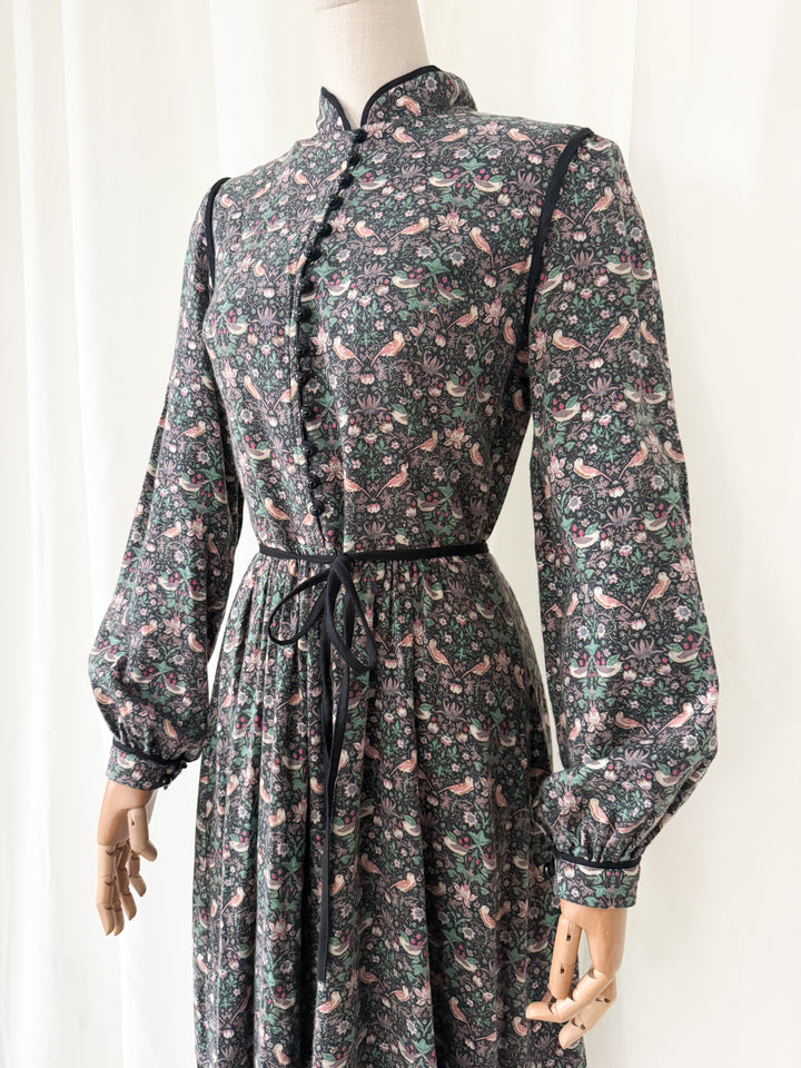 Precious Rare 1970s Origin Liberty William Morris Strawberry Thief Wool Blend Midi Dress