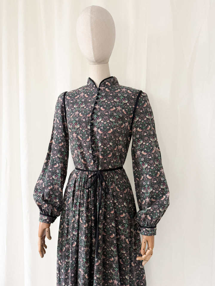 Precious Rare 1970s Origin Liberty William Morris Strawberry Thief Wool Blend Midi Dress