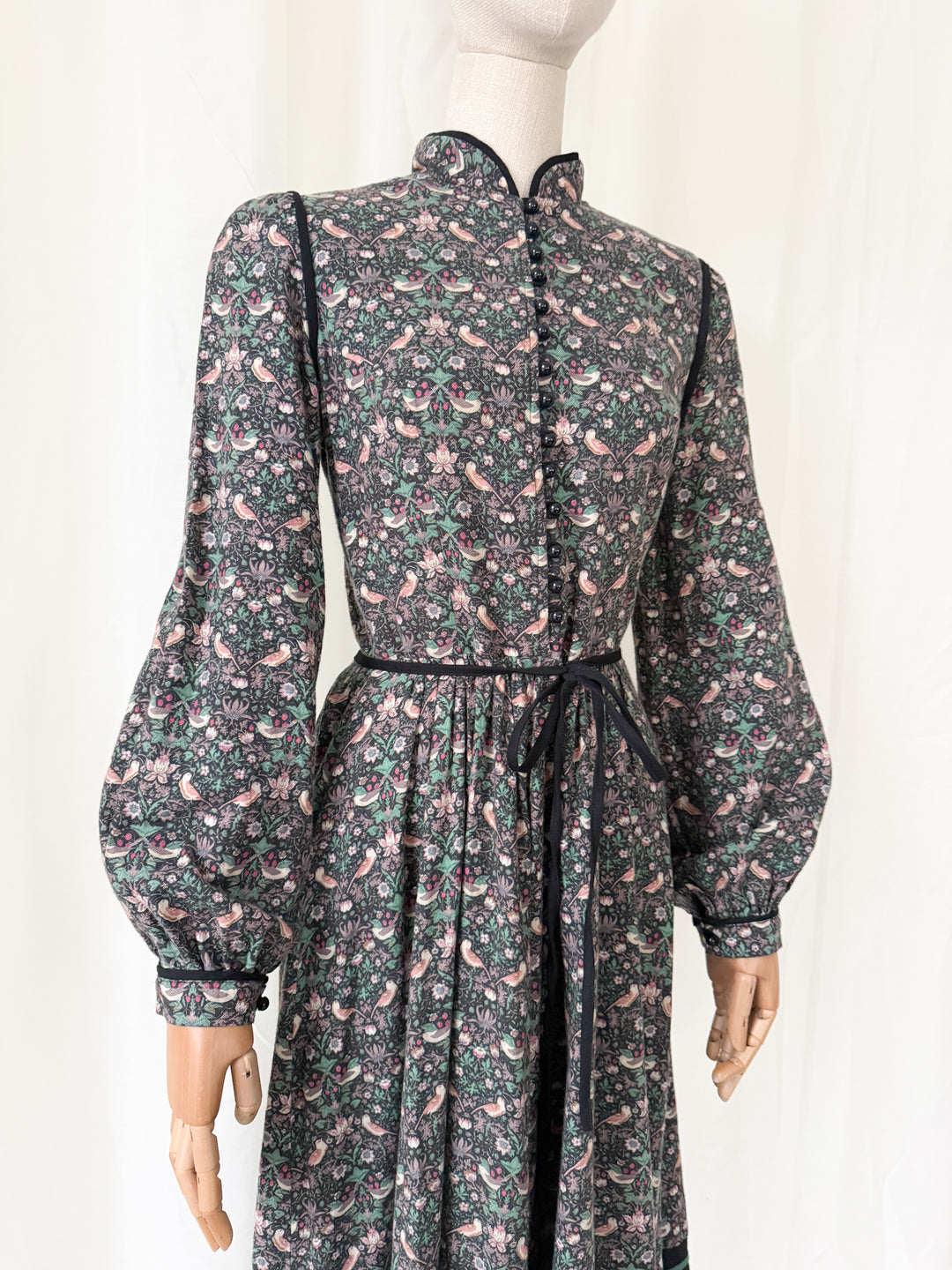 Precious Rare 1970s Origin Liberty William Morris Strawberry Thief Wool Blend Midi Dress
