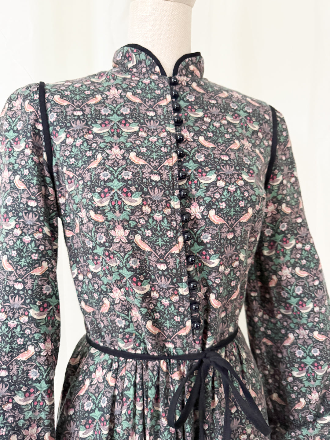 Precious Rare 1970s Origin Liberty William Morris Strawberry Thief Wool Blend Midi Dress