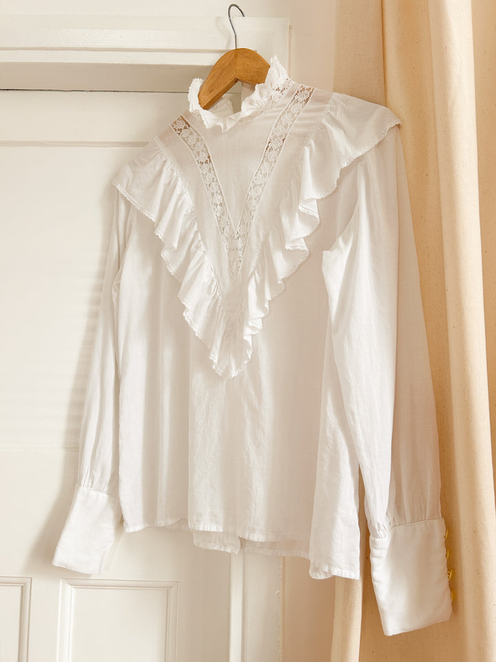 Saint white cotton and lace 70s blouse