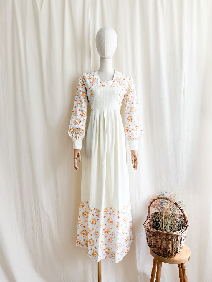 Divine Rare 1970s Cotton Floral Pintuck Bodice Maxi Dress by Jon Adam