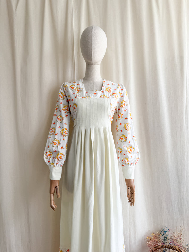 Divine Rare 1970s Cotton Floral Pintuck Bodice Maxi Dress by Jon Adam