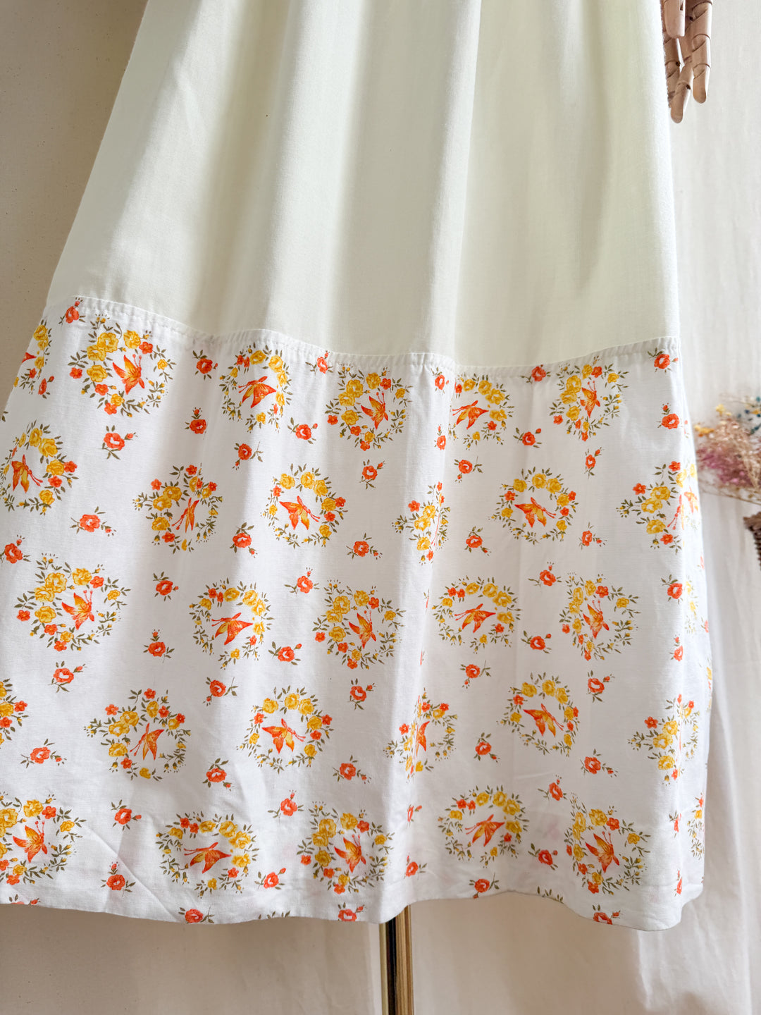 Divine Rare 1970s Cotton Floral Pintuck Bodice Maxi Dress by Jon Adam
