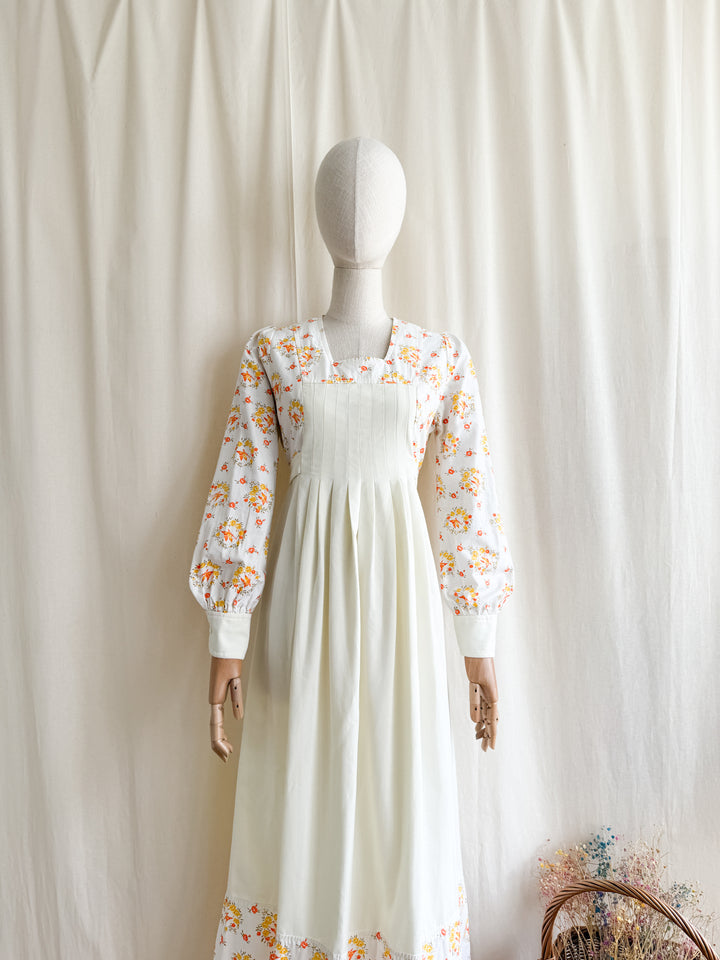 Divine Rare 1970s Cotton Floral Pintuck Bodice Maxi Dress by Jon Adam