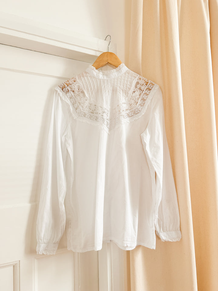 Beatrix white cotton and lace 70s blouse