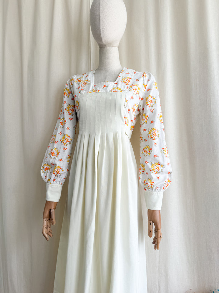 Divine Rare 1970s Cotton Floral Pintuck Bodice Maxi Dress by Jon Adam