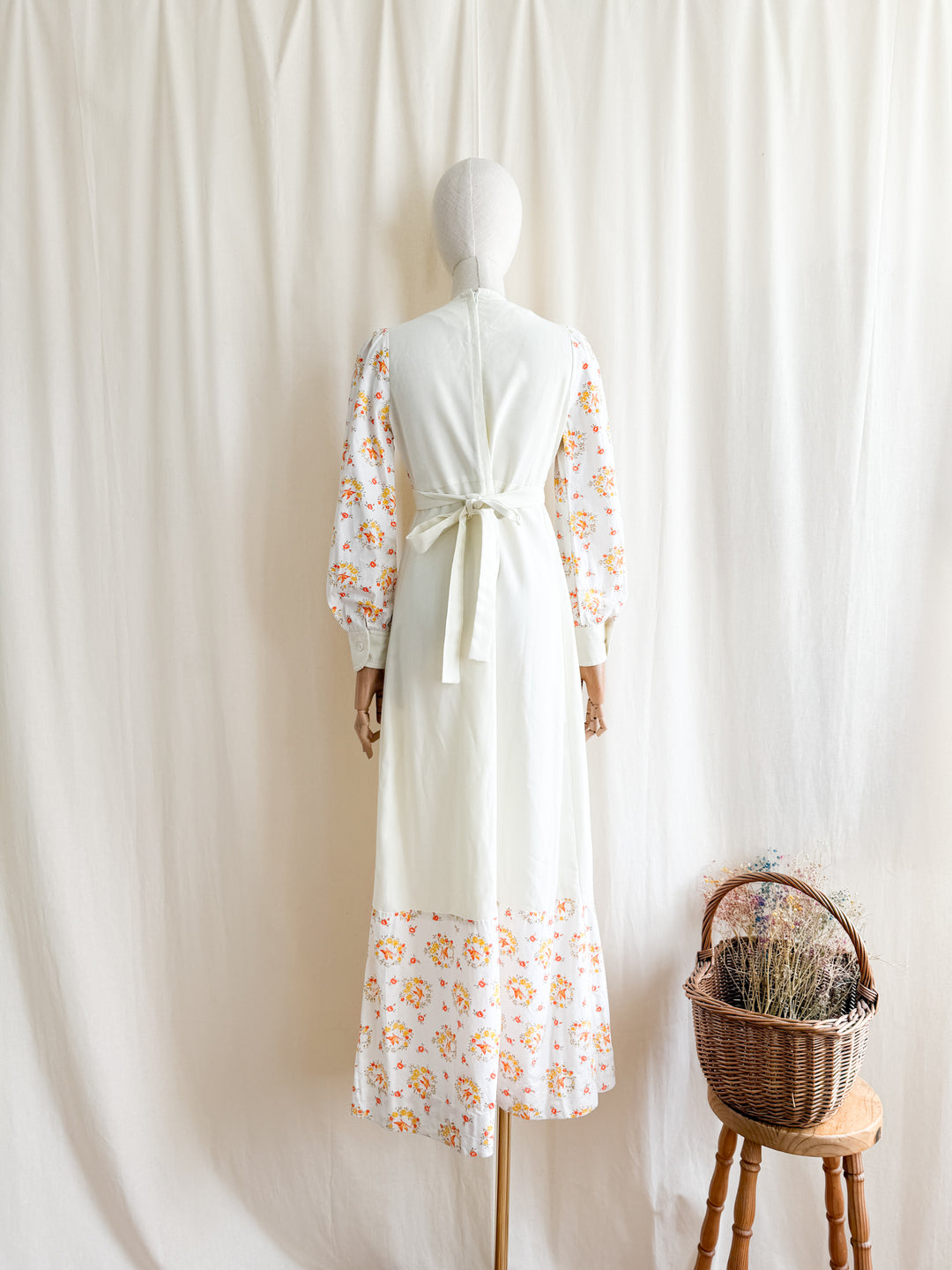 Divine Rare 1970s Cotton Floral Pintuck Bodice Maxi Dress by Jon Adam