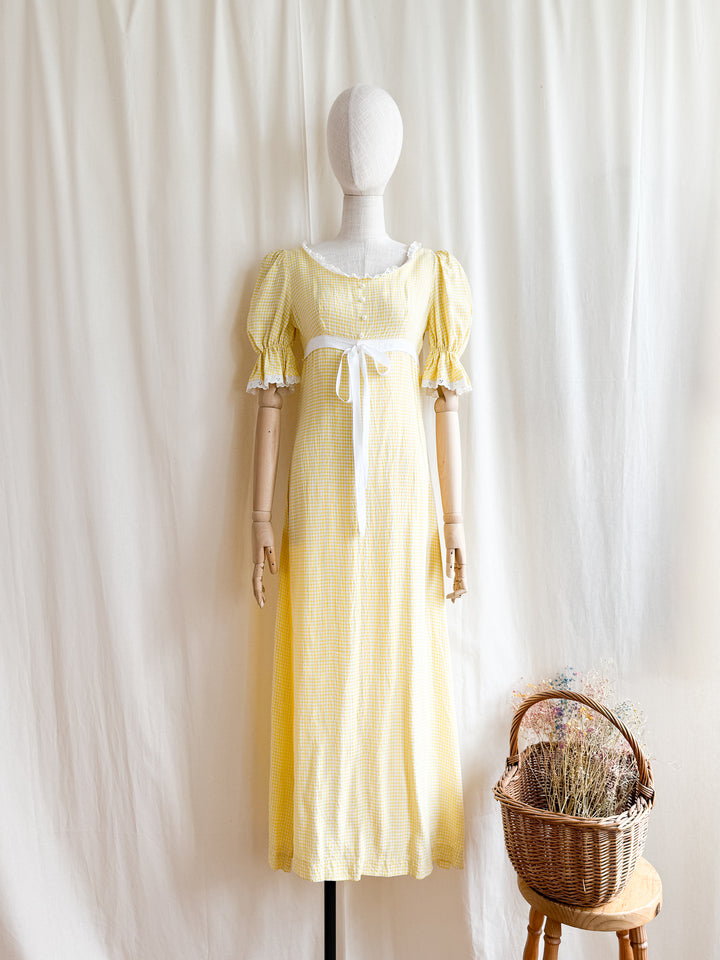 Adorable 70s Lemon Cotton Gingham Maxi Dress by Dandi Berkertex