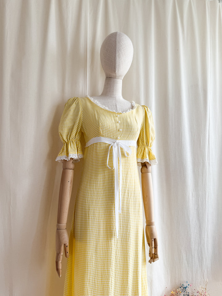 Adorable 70s Lemon Cotton Gingham Maxi Dress by Dandi Berkertex