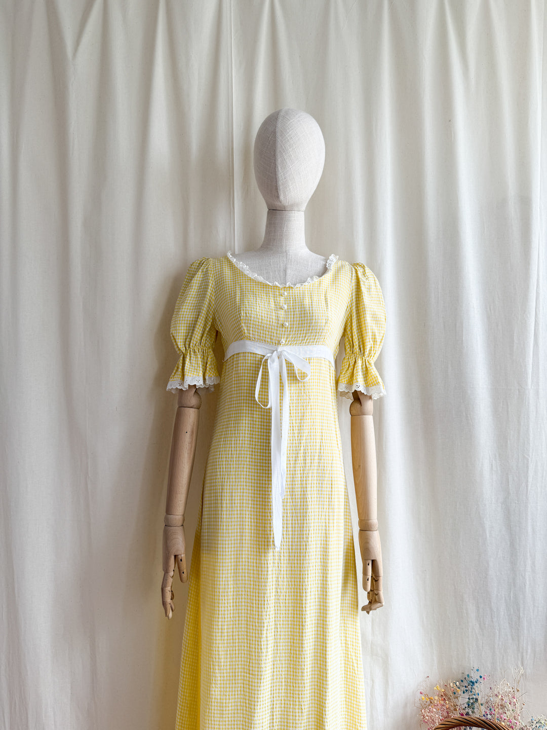 Adorable 70s Lemon Cotton Gingham Maxi Dress by Dandi Berkertex