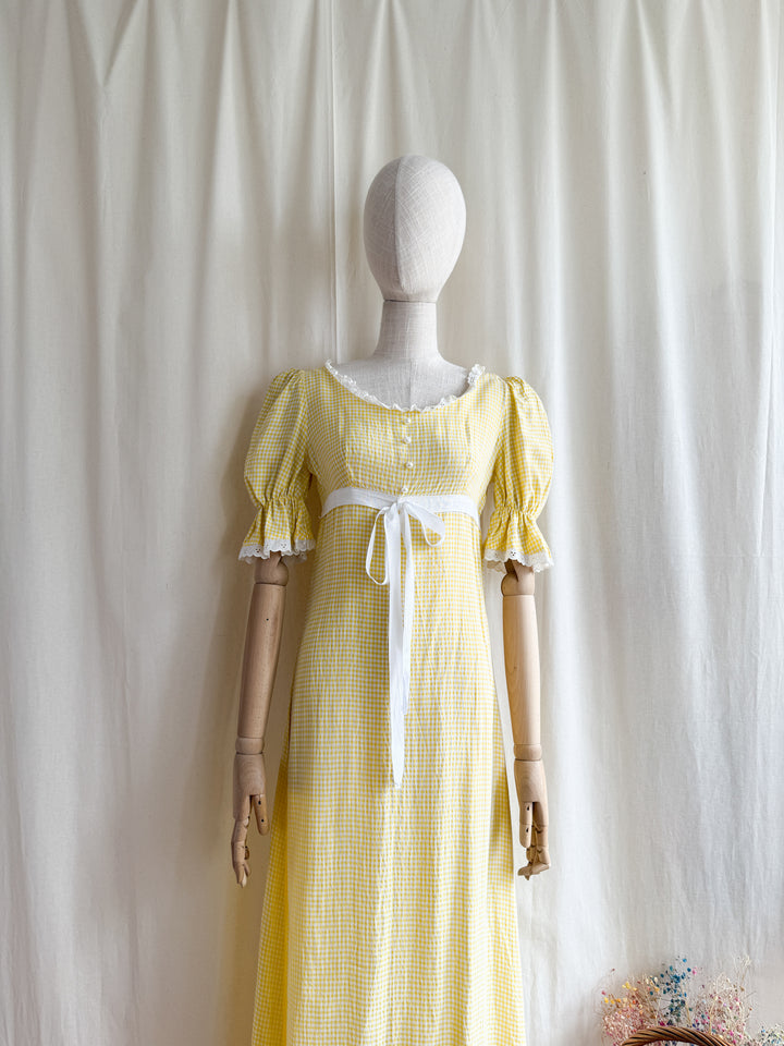 Adorable 70s Lemon Cotton Gingham Maxi Dress by Dandi Berkertex