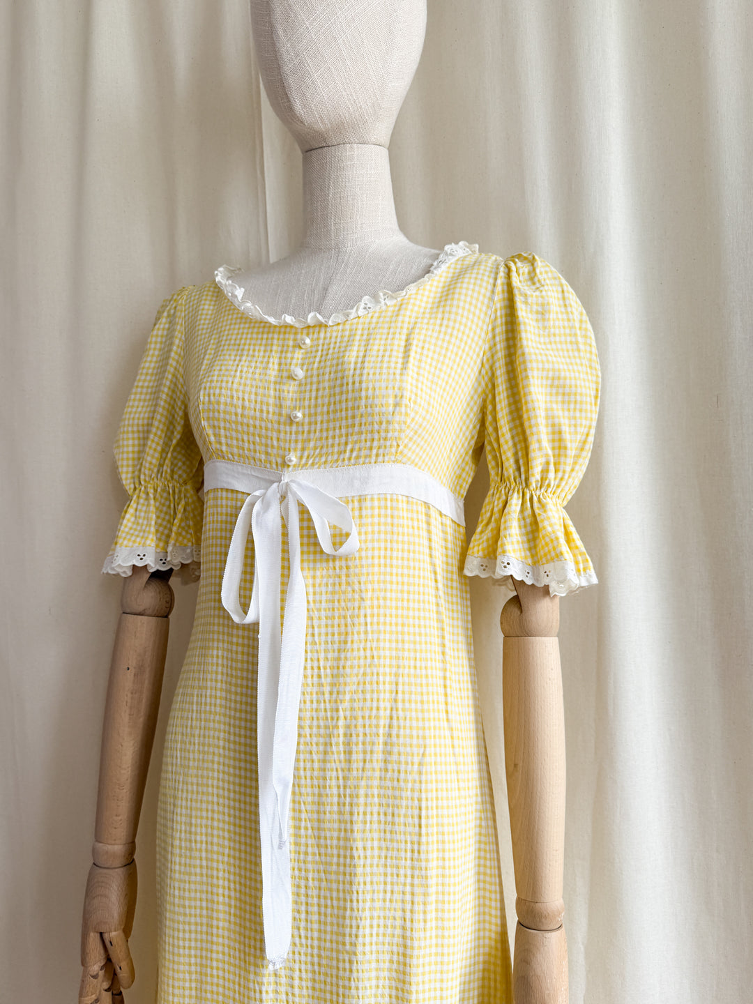 Adorable 70s Lemon Cotton Gingham Maxi Dress by Dandi Berkertex