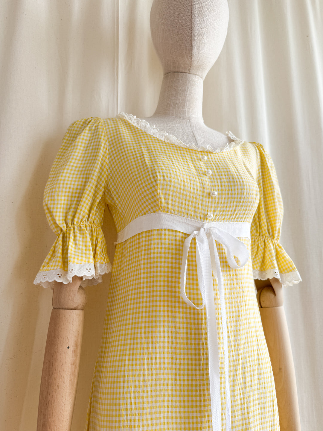 Adorable 70s Lemon Cotton Gingham Maxi Dress by Dandi Berkertex
