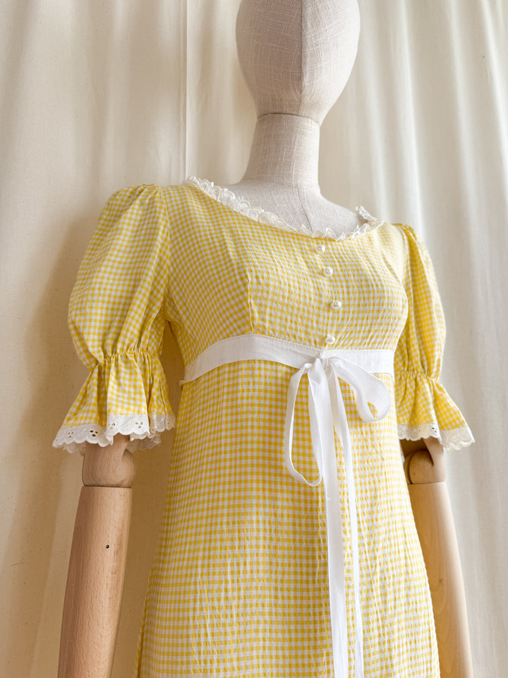 Adorable 70s Lemon Cotton Gingham Maxi Dress by Dandi Berkertex