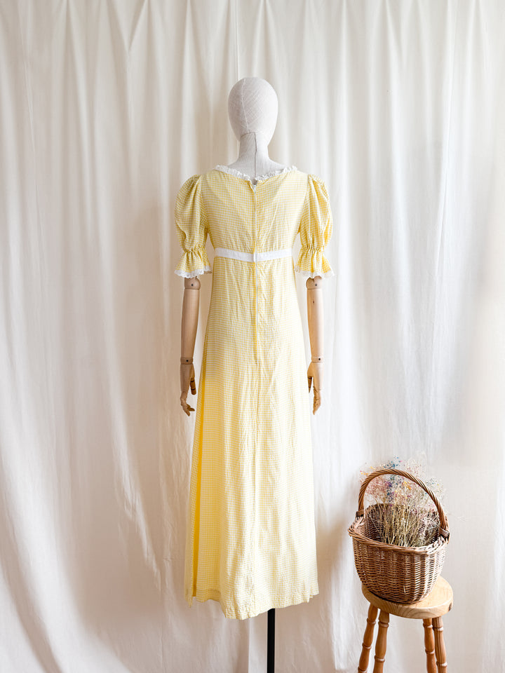 Adorable 70s Lemon Cotton Gingham Maxi Dress by Dandi Berkertex