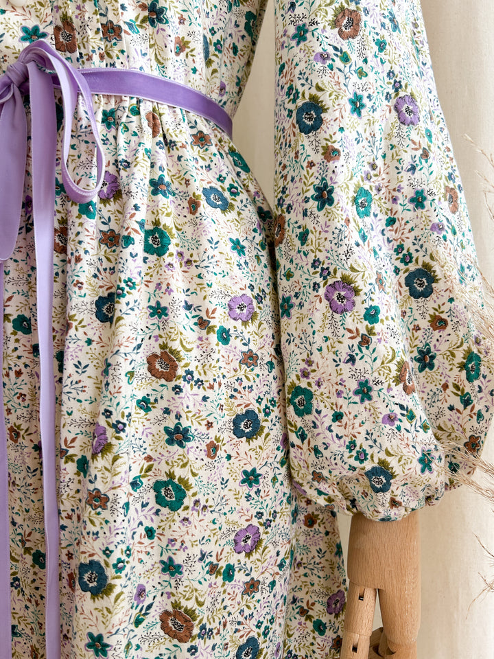 The Brook ~ stunning rare 1970s thick cotton floral prairie maxi dress