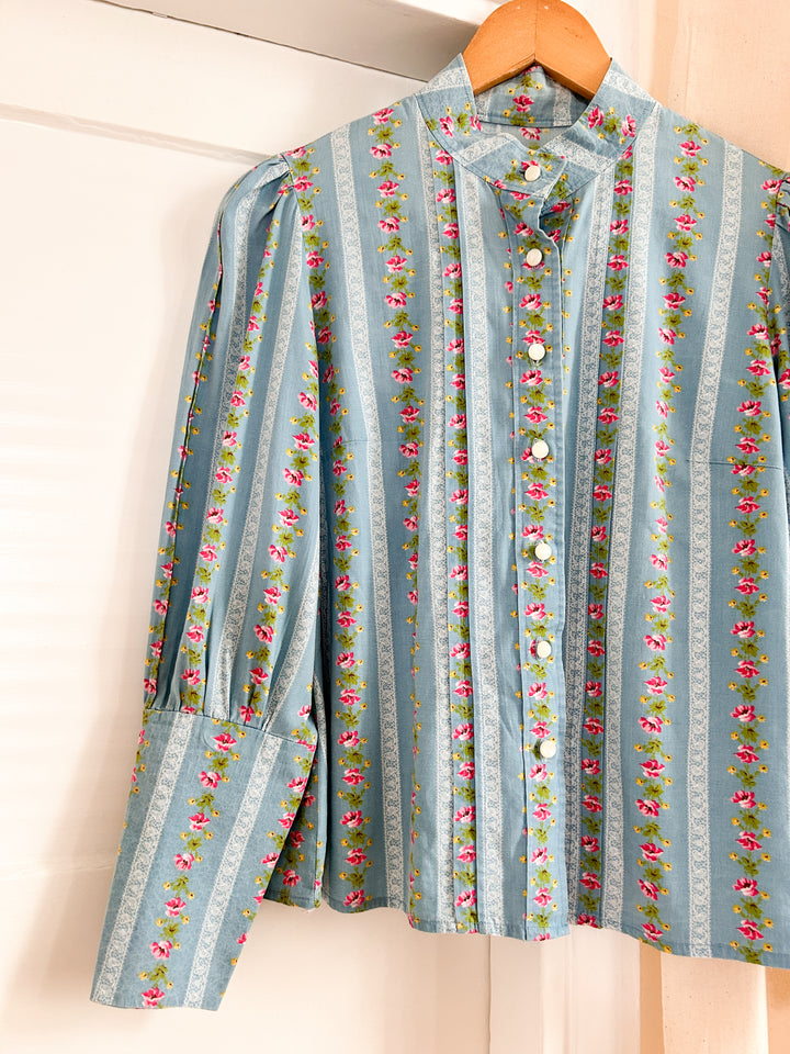 Nancy floral stripe victoriana cotton 70s blouse