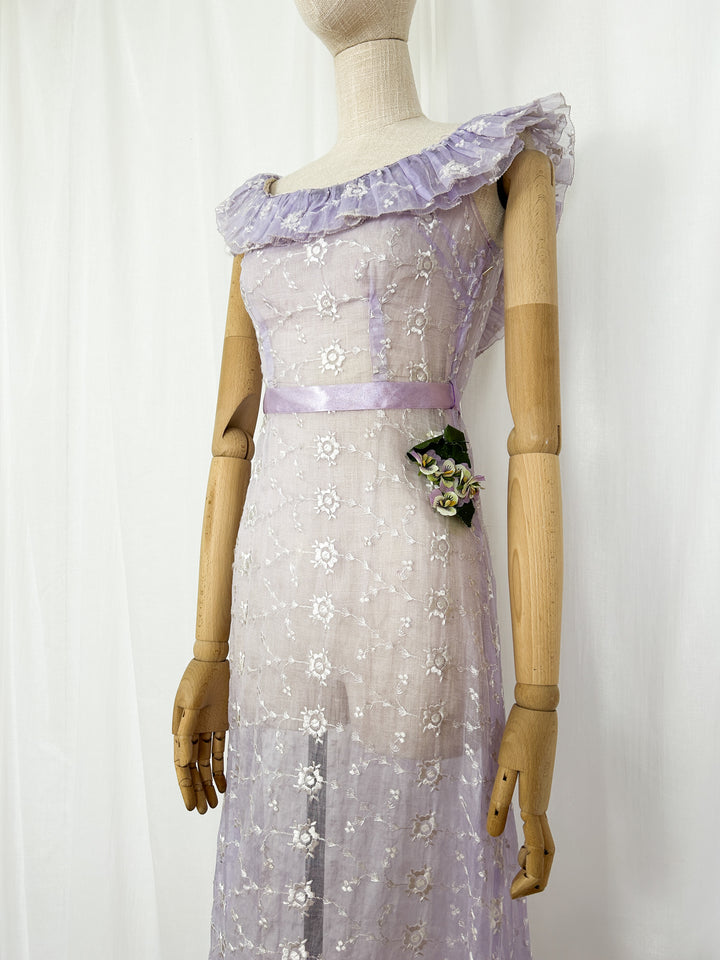 The Lilac ~ stunning 1930s cotton organdy dress