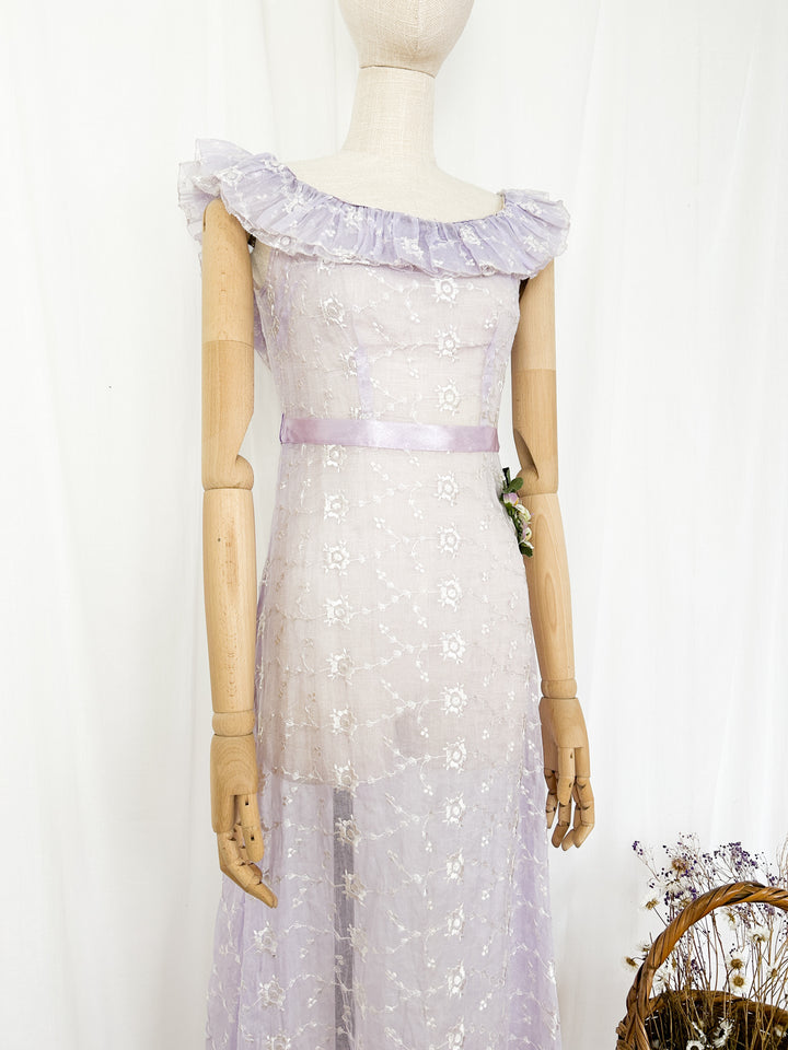 The Lilac ~ stunning 1930s cotton organdy dress