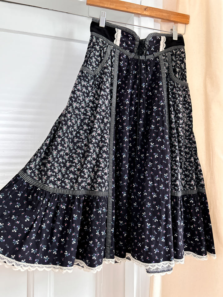 gunnies 70s gunne sax dark floral prairie skirt