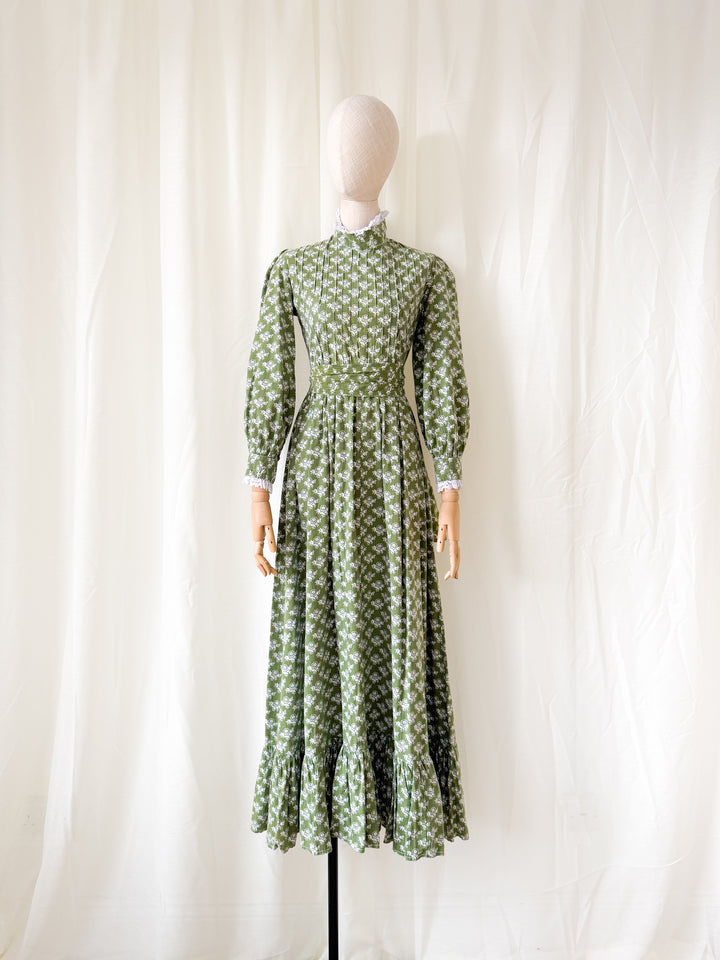 Beautiful Rare Precious Laura Ashley Made in Wales 1970s Cotton Maxi Dress